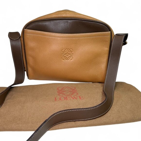 Loewe Vintage Leather Anagram Embossed Crossbody Bag - Brown/Tan - Picture 1 of 16
